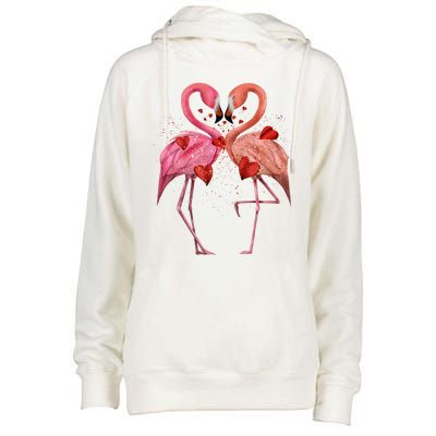 Valentine Flamingos Womens Funnel Neck Pullover Hood