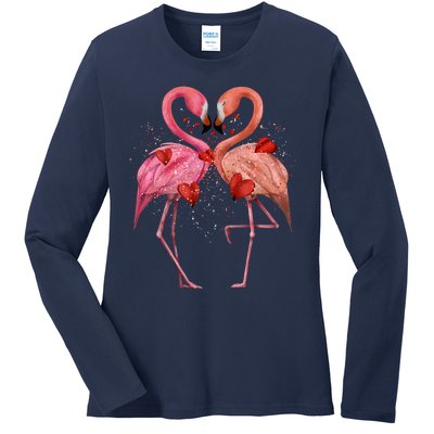 Valentine Flamingos Ladies Long Sleeve Shirt