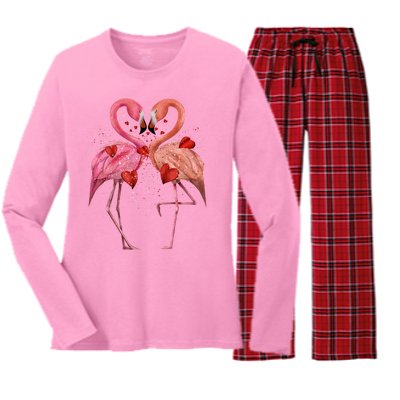 Valentine Flamingos Women's Long Sleeve Flannel Pajama Set 