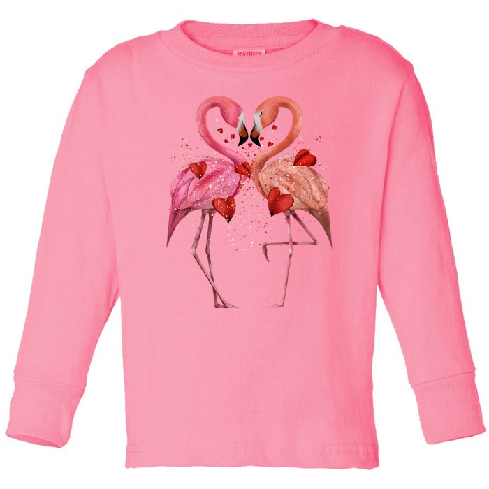 Valentine Flamingos Toddler Long Sleeve Shirt