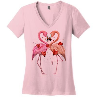 Valentine Flamingos Women's V-Neck T-Shirt