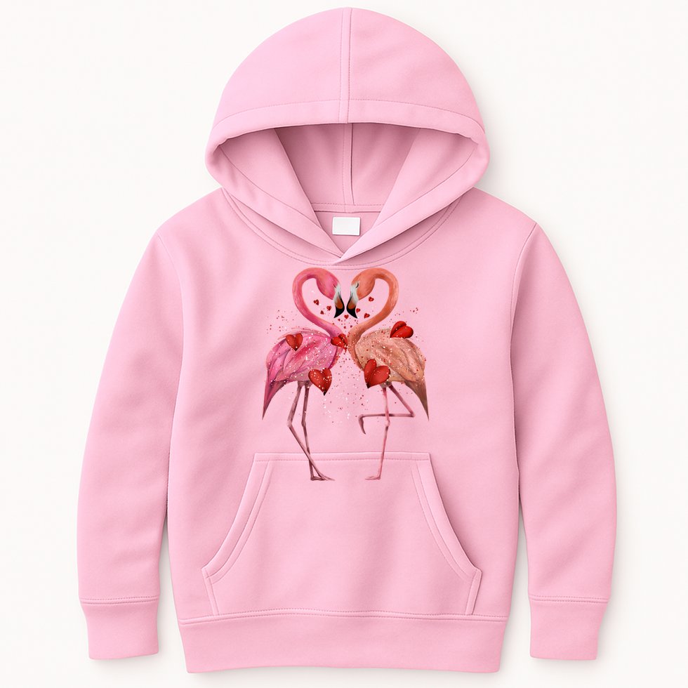 Valentine Flamingos Kids Hoodie