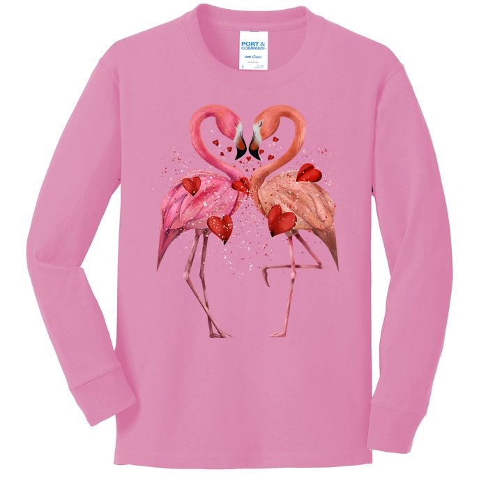 Valentine Flamingos Kids Long Sleeve Shirt