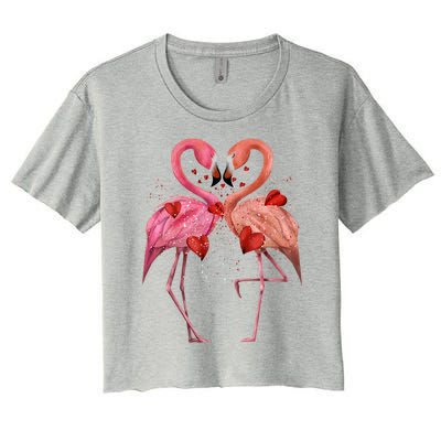 Valentine Flamingos Women's Crop Top Tee