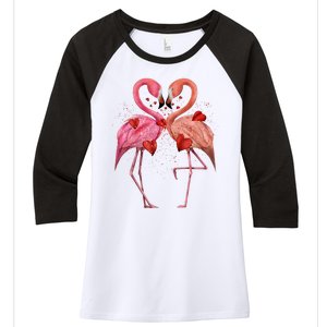 Valentine Flamingos Women's Tri-Blend 3/4-Sleeve Raglan Shirt