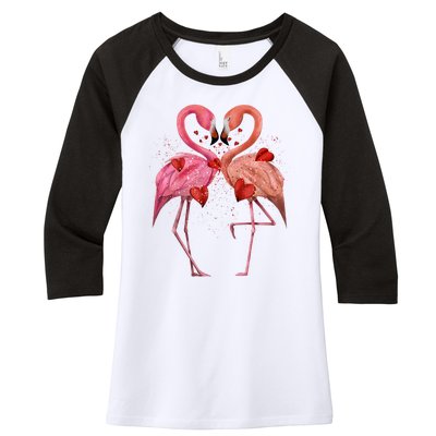 Valentine Flamingos Women's Tri-Blend 3/4-Sleeve Raglan Shirt