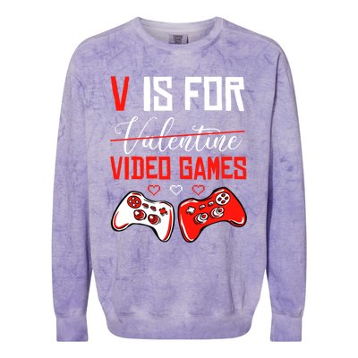 V For Video Games Anti Valentine's Day Gift For Game Lover Funny Gift Colorblast Crewneck Sweatshirt