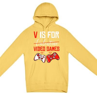 V For Video Games Anti Valentine's Day Gift For Game Lover Funny Gift Premium Pullover Hoodie