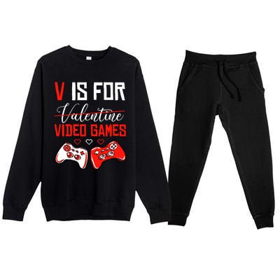 V For Video Games Anti Valentine's Day Gift For Game Lover Funny Gift Premium Crewneck Sweatsuit Set