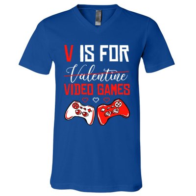 V For Video Games Anti Valentine's Day Gift For Game Lover Funny Gift V-Neck T-Shirt