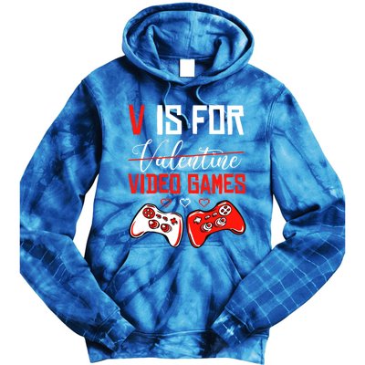 V For Video Games Anti Valentine's Day Gift For Game Lover Funny Gift Tie Dye Hoodie