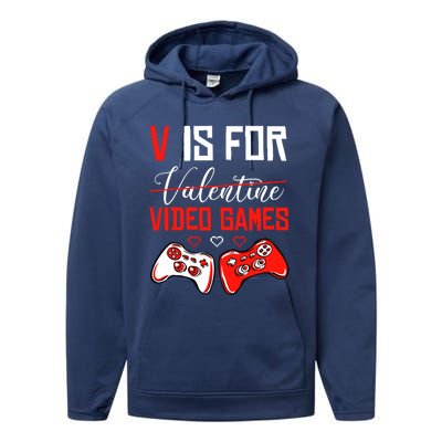 V For Video Games Anti Valentine's Day Gift For Game Lover Funny Gift Performance Fleece Hoodie