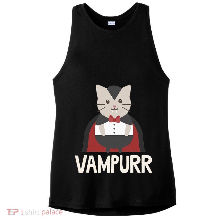 Vampurr Funny Vampire Cat Halloween Gift Ladies PosiCharge Tri-Blend Wicking Tank