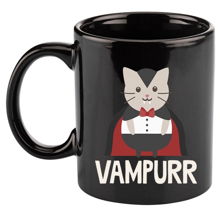 Vampurr Funny Vampire Cat Halloween Gift 11oz C Handle Ceramic Mug