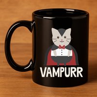 Vampurr Funny Vampire Cat Halloween Gift 11oz C Handle Ceramic Mug