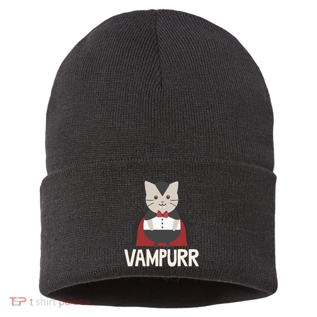 Vampurr Funny Vampire Cat Halloween Gift Sustainable Knit Beanie
