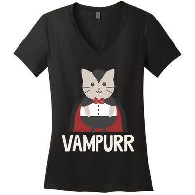Vampurr Funny Vampire Cat Halloween Gift Women's V-Neck T-Shirt