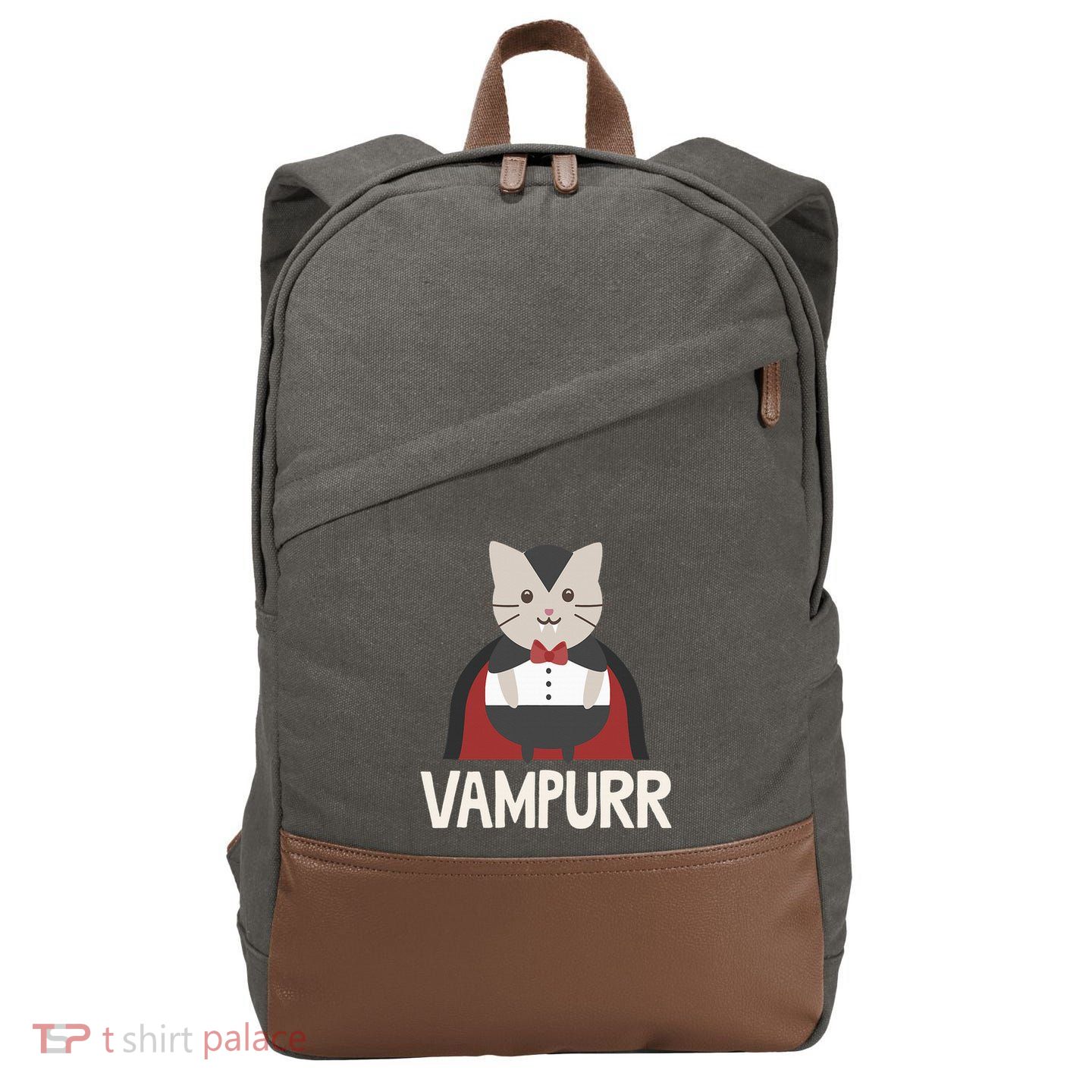 Vampurr Funny Vampire Cat Halloween Gift Cotton Canvas Backpack