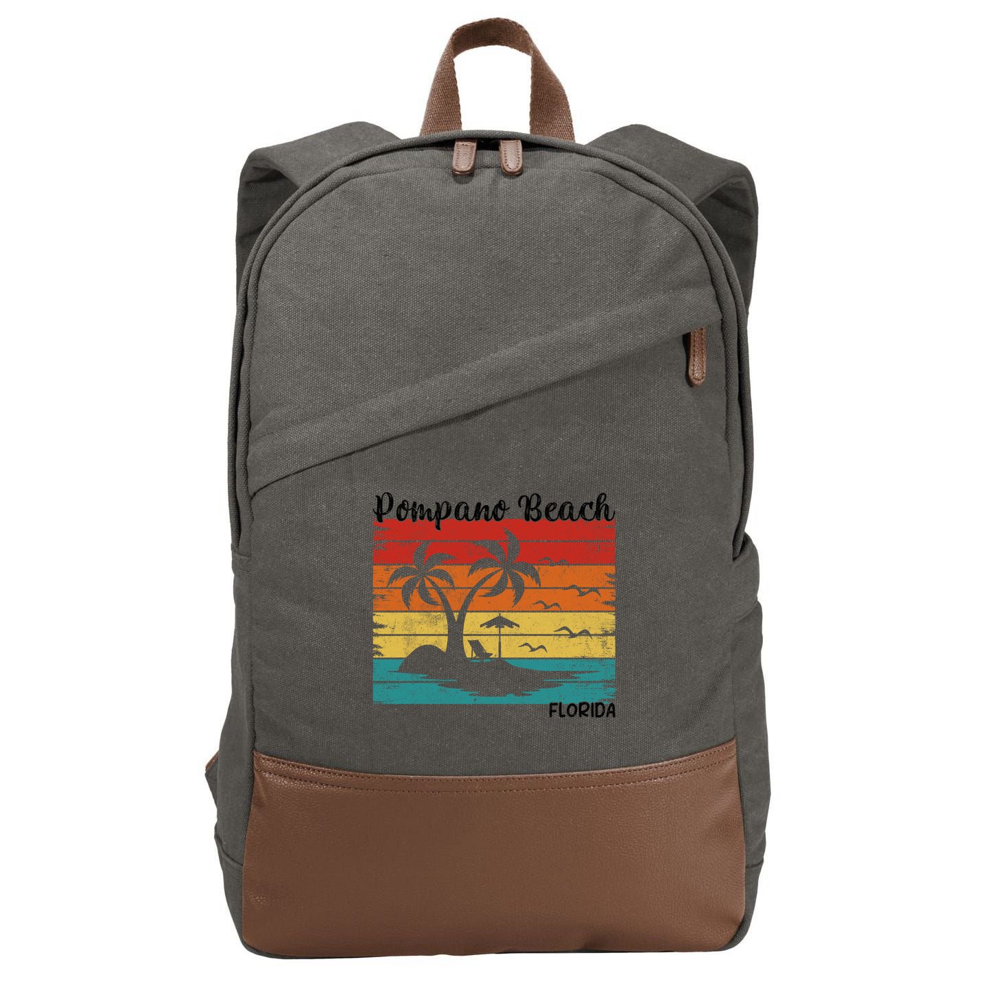 Vintage Family Vacation Florida Pompano Beach Cute Gift Cotton Canvas Backpack