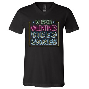 V For Video Games Valentines Day V-Neck T-Shirt