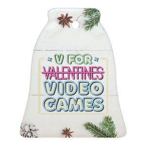 V For Video Games Valentines Day Ceramic Bell Ornament