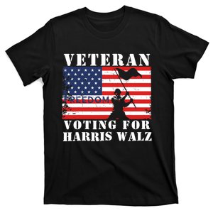 Veteran Freedom Voting For Harris Walz Waltz Usa Flag T-Shirt