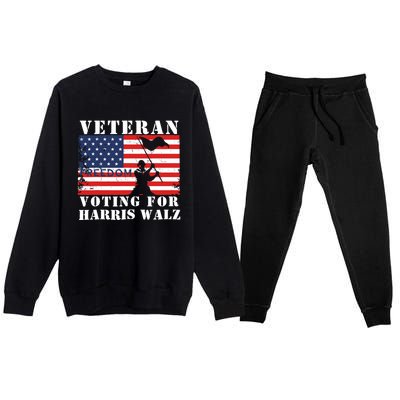 Veteran Freedom Voting For Harris Walz Waltz Usa Flag Premium Crewneck Sweatsuit Set