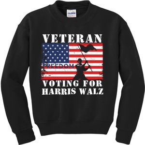 Veteran Freedom Voting For Harris Walz Waltz Usa Flag Kids Sweatshirt