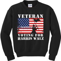 Veteran Freedom Voting For Harris Walz Waltz Usa Flag Kids Sweatshirt