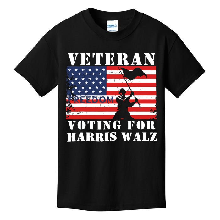 Veteran Freedom Voting For Harris Walz Waltz Usa Flag Kids T-Shirt