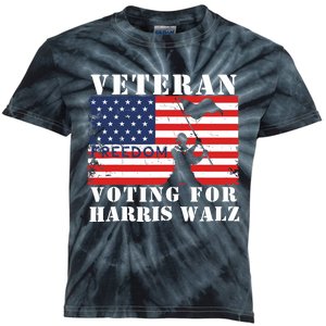 Veteran Freedom Voting For Harris Walz Waltz Usa Flag Kids Tie-Dye T-Shirt