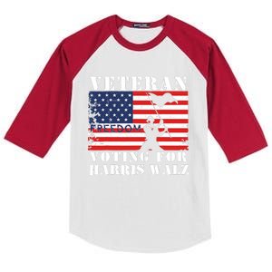 Veteran Freedom Voting For Harris Walz Waltz Usa Flag Kids Colorblock Raglan Jersey