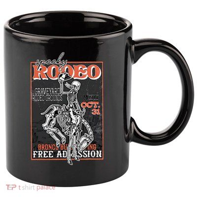 Vintage Funny Western Skeleton Halloween Cowboy Spooky Rodeo 11oz C Handle Ceramic Mug