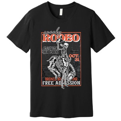 Vintage Funny Western Skeleton Halloween Cowboy Spooky Rodeo Premium T-Shirt