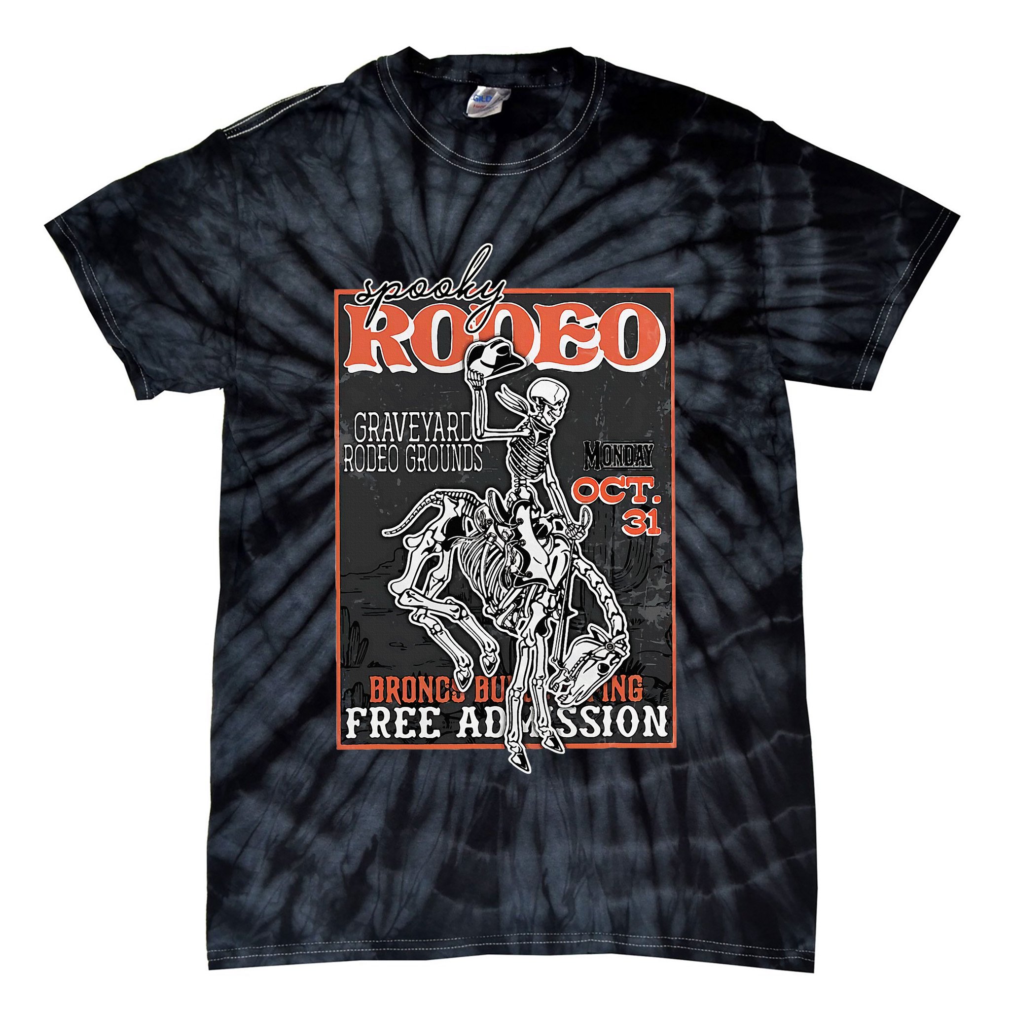 Vintage Funny Western Skeleton Halloween Cowboy Spooky Rodeo Tie-Dye T-Shirt