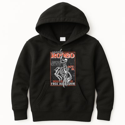 Vintage Funny Western Skeleton Halloween Cowboy Spooky Rodeo Kids Hoodie