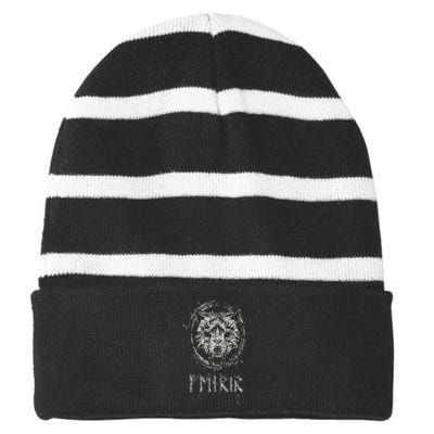 Viking Fenrir Wolf Chains Fights Odin In Ragnarok Striped Beanie with Solid Band