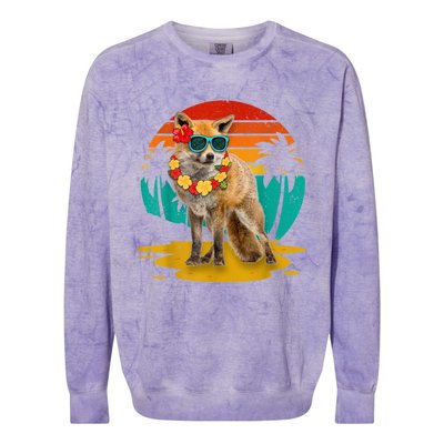 Vintage Fox Wearing Sunglasses Hawaii Summer Cute Animal Lover Christmas In July Colorblast Crewneck Sweatshirt