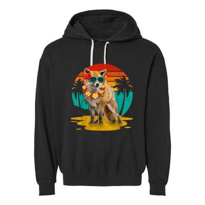 Vintage Fox Wearing Sunglasses Hawaii Summer Cute Animal Lover Christmas In July Garment-Dyed Fleece Hoodie