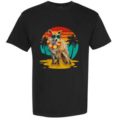 Vintage Fox Wearing Sunglasses Hawaii Summer Cute Animal Lover Christmas In July Garment-Dyed Heavyweight T-Shirt