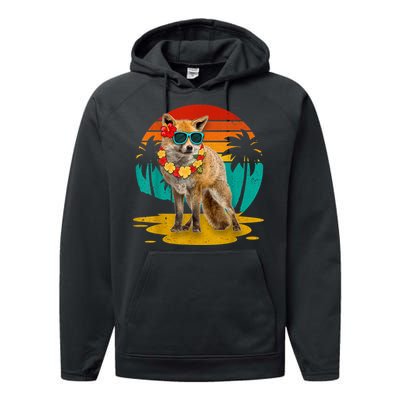 Vintage Fox Wearing Sunglasses Hawaii Summer Cute Animal Lover Christmas In July Performance Fleece Hoodie