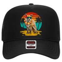 Vintage Fox Wearing Sunglasses Hawaii Summer Cute Animal Lover Christmas In July High Crown Mesh Back Trucker Hat