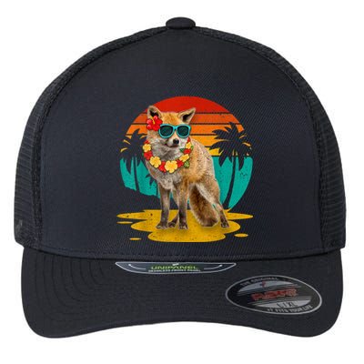 Vintage Fox Wearing Sunglasses Hawaii Summer Cute Animal Lover Christmas In July Flexfit Unipanel Trucker Cap