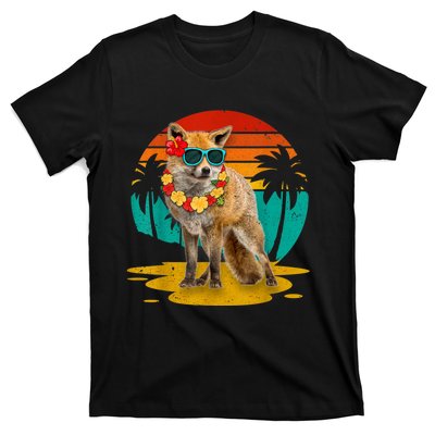 Vintage Fox Wearing Sunglasses Hawaii Summer Cute Animal Lover Christmas In July T-Shirt