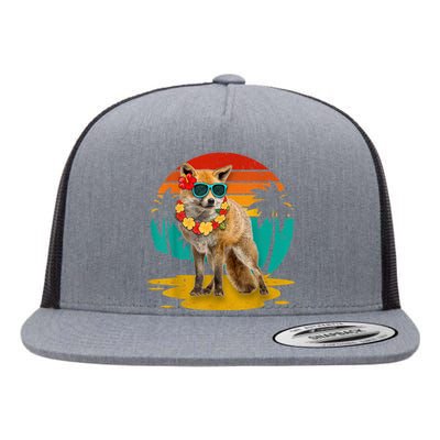 Vintage Fox Wearing Sunglasses Hawaii Summer Cute Animal Lover Christmas In July Flat Bill Trucker Hat