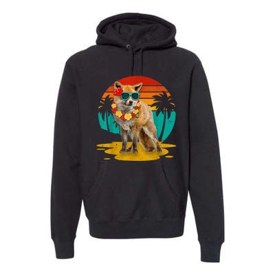 Vintage Fox Wearing Sunglasses Hawaii Summer Cute Animal Lover Christmas In July Premium Hoodie