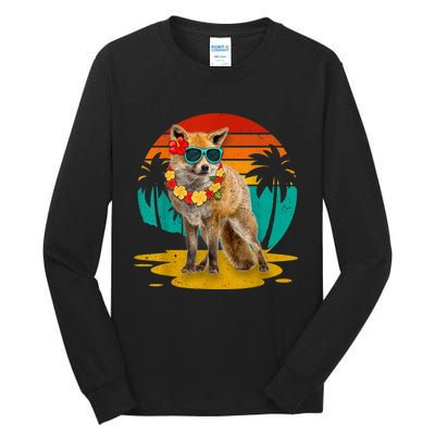 Vintage Fox Wearing Sunglasses Hawaii Summer Cute Animal Lover Christmas In July Tall Long Sleeve T-Shirt