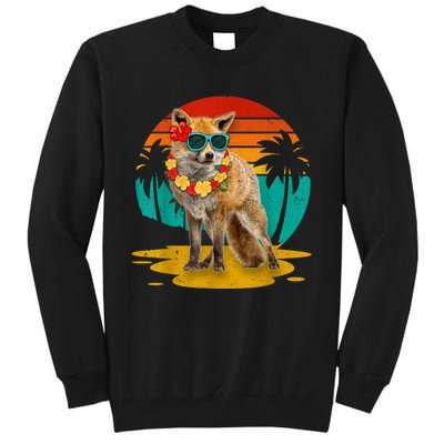 Vintage Fox Wearing Sunglasses Hawaii Summer Cute Animal Lover Christmas In July Tall Sweatshirt