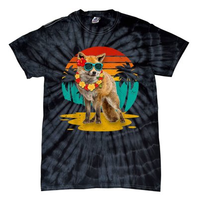 Vintage Fox Wearing Sunglasses Hawaii Summer Cute Animal Lover Christmas In July Tie-Dye T-Shirt