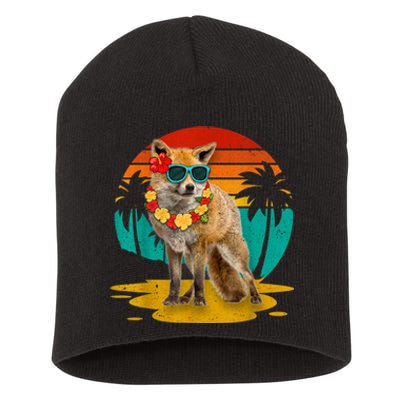 Vintage Fox Wearing Sunglasses Hawaii Summer Cute Animal Lover Christmas In July Short Acrylic Beanie